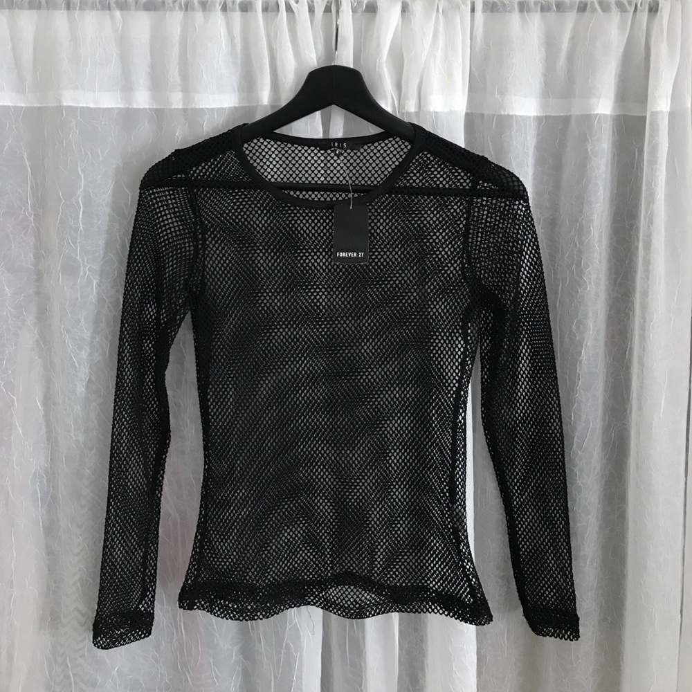 F21 Forever 21 Black Mesh Long Sleeve Top